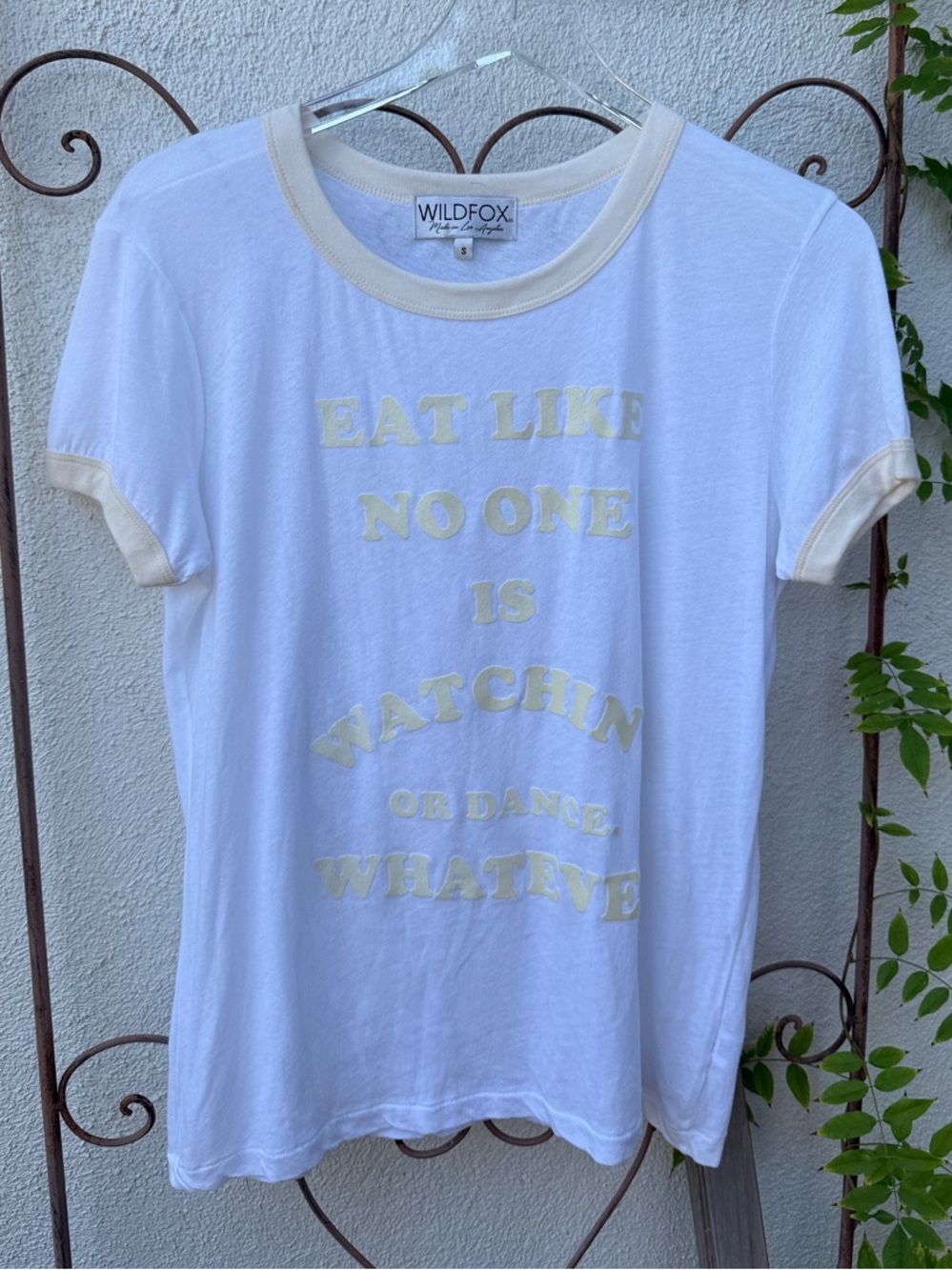 Wildfox White Tee with Pale Yellow Trim and Graphic